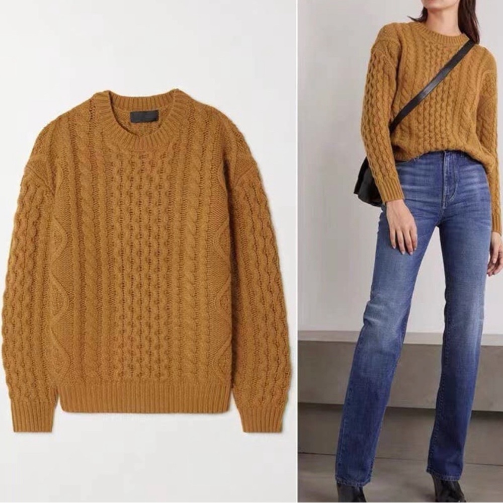 BNWT! Nili Lotan Jodelle Cable Knit Cashmere Sweater in Bronze, Size Large